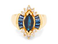 A 14 Karat Yellow Gold, Sapphire and Diamond Ring,