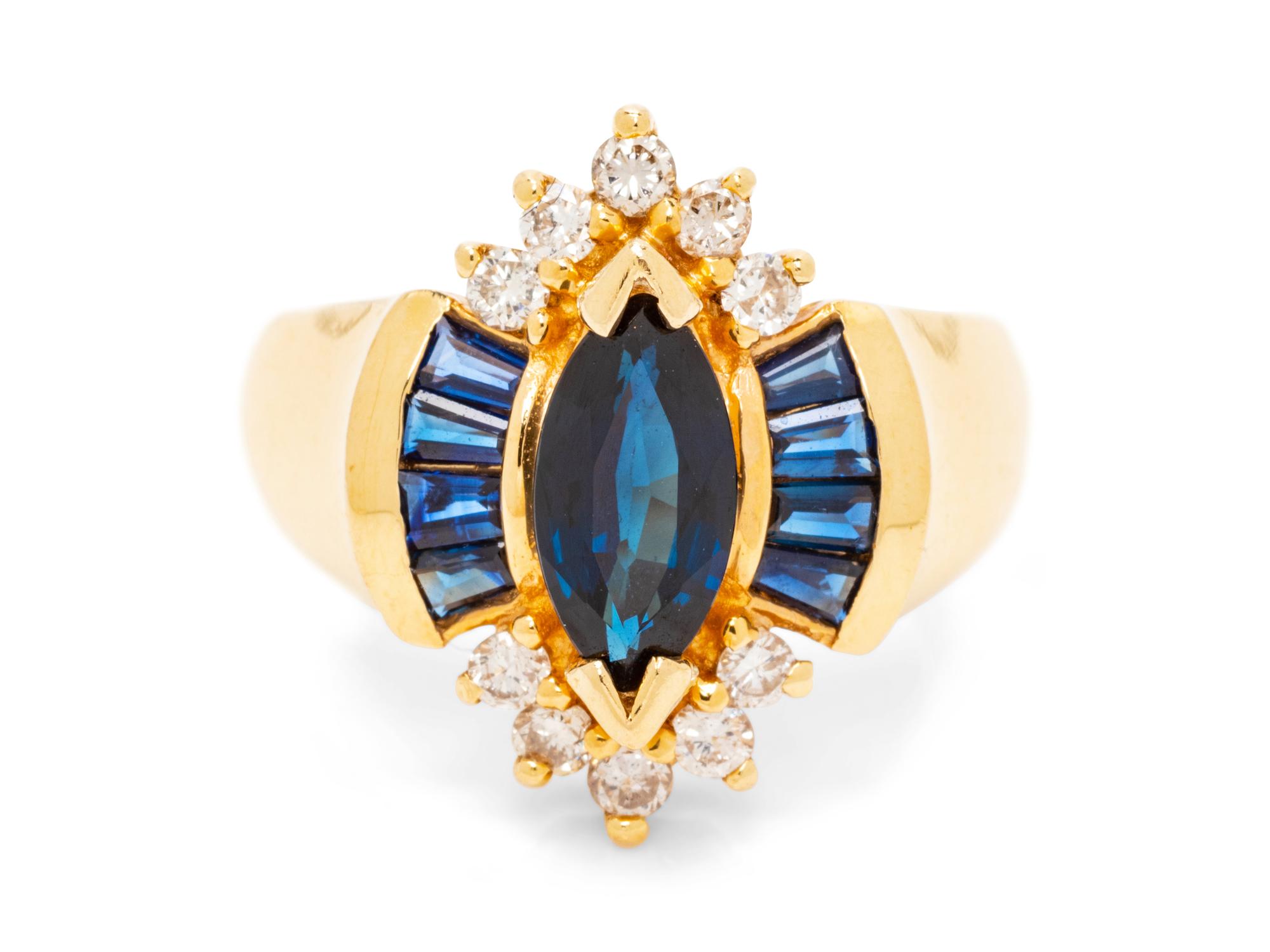 A 14 Karat Yellow Gold, Sapphire and Diamond Ring,