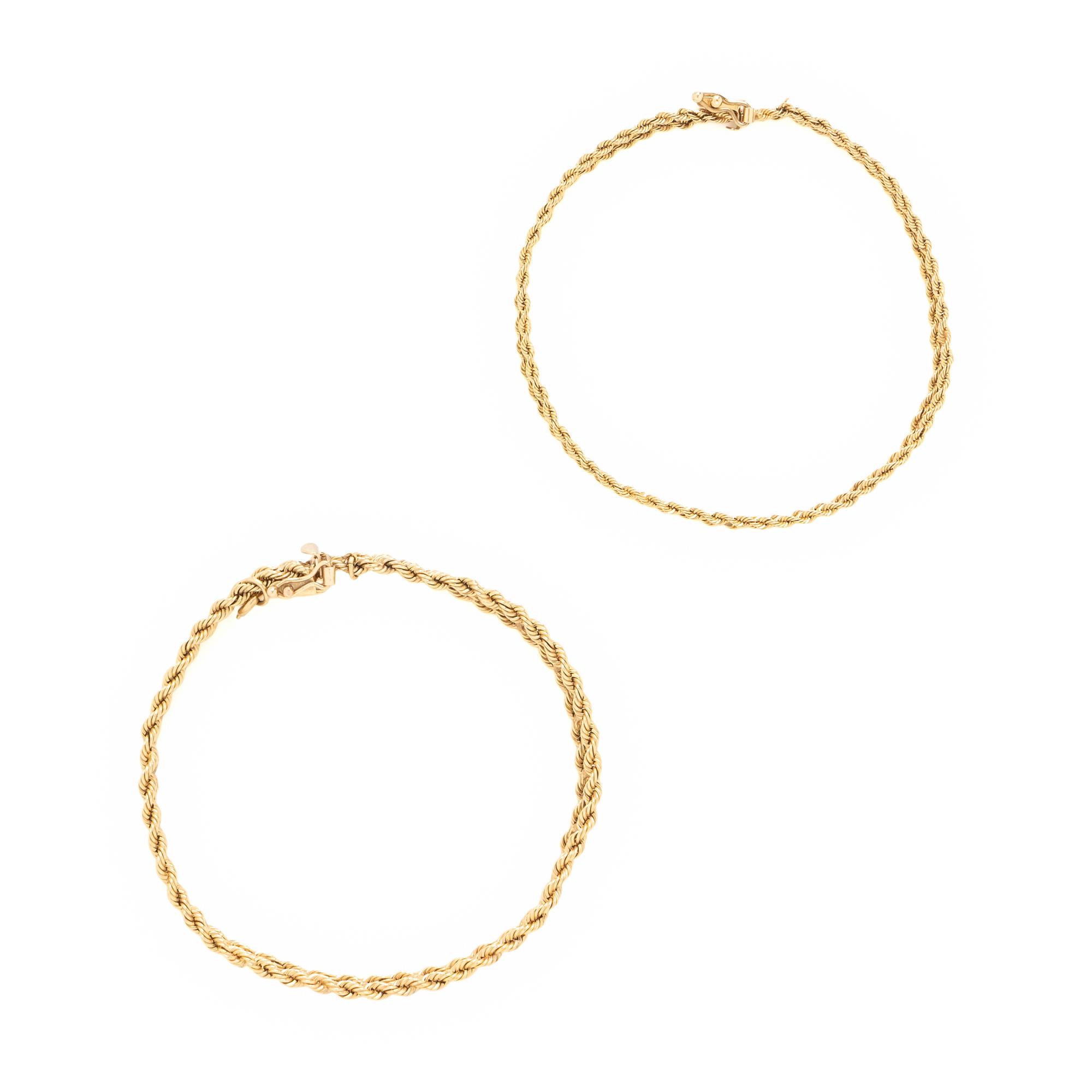 Two Yellow Gold Double Strand Rope Link Bracelets