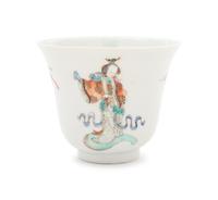 Six White Sgraffito Ground Famille Rose Porcelain "Eight Immortal' Bell-Shaped Wine Cups