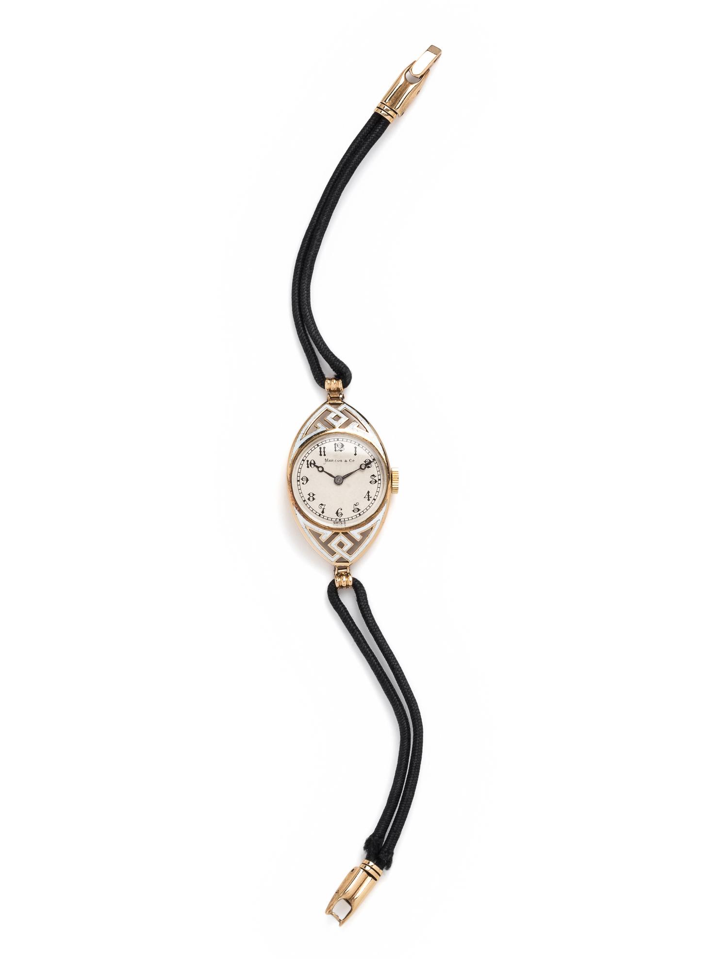 MARCUS & CO., 18K YELLOW GOLD AND ENAMEL WRISTWATCH