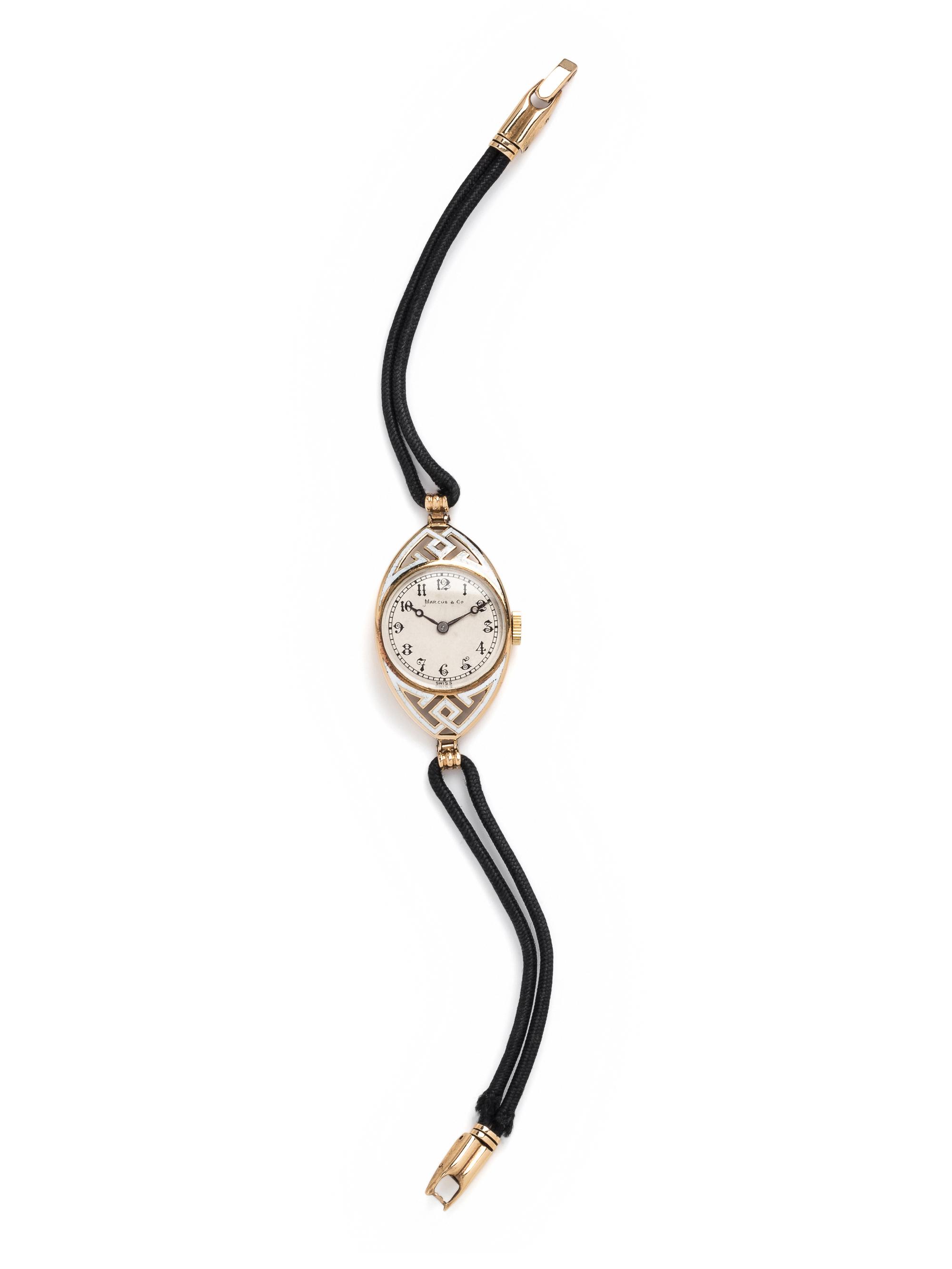 MARCUS & CO., 18K YELLOW GOLD AND ENAMEL WRISTWATCH