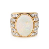 OPAL, DIAMOND AND ENAMEL RING