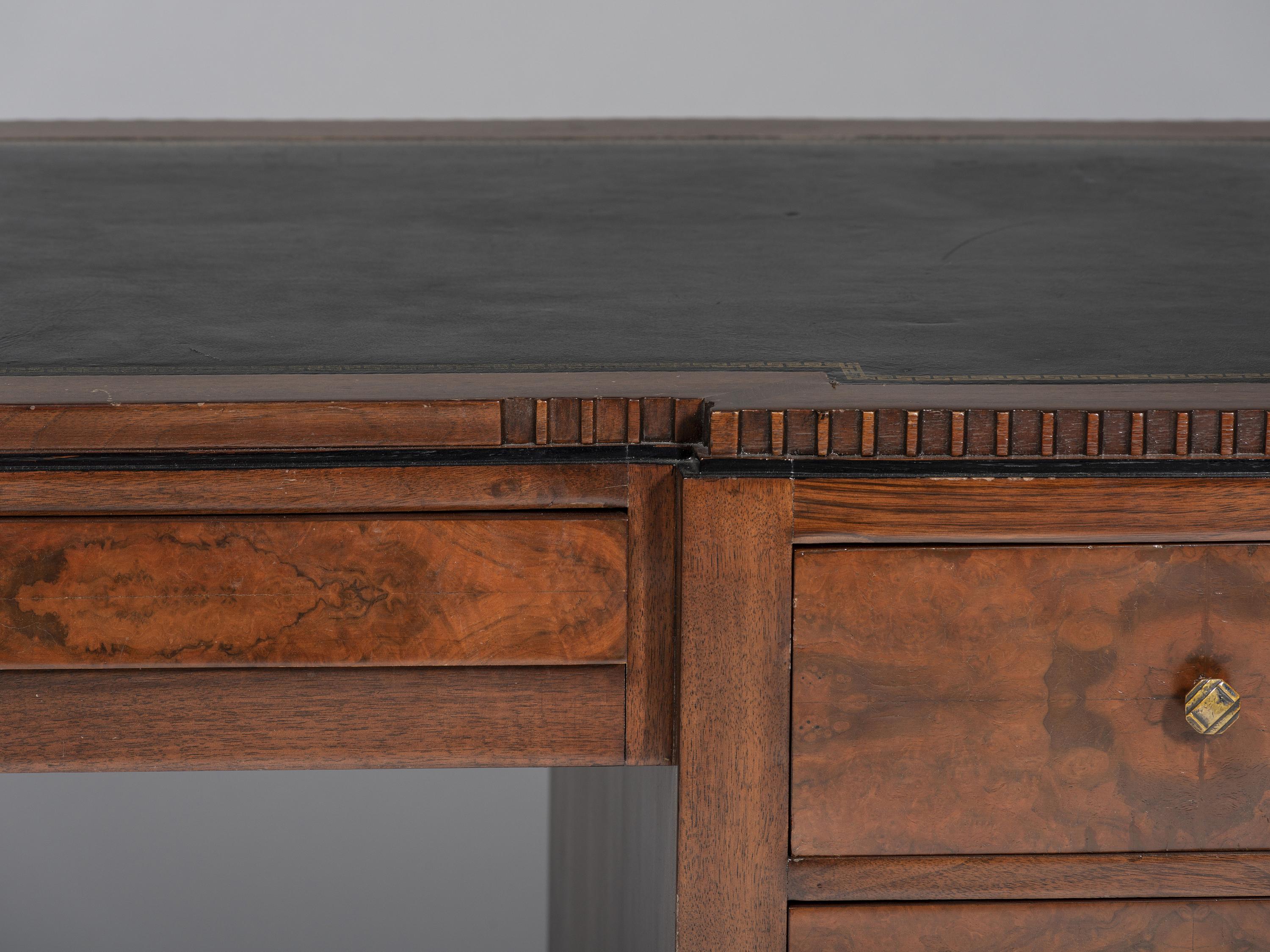 An Art Deco Walnut Pedestal Desk