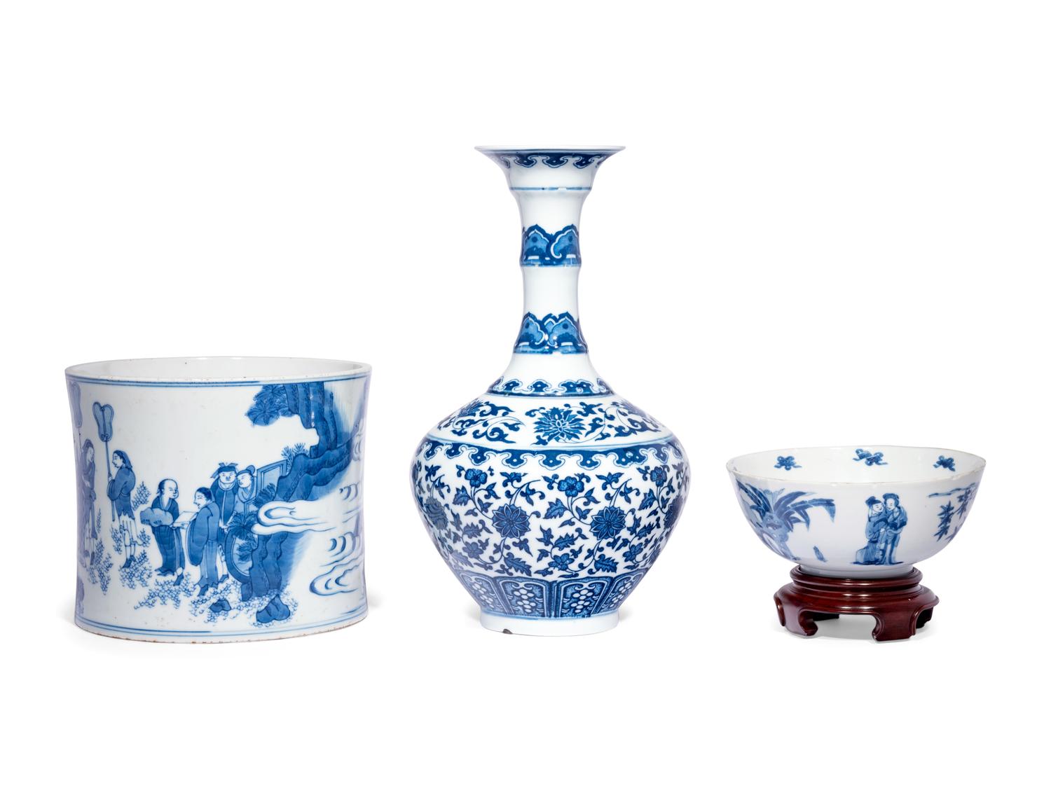 Three Chinese Blue and White Porcelain Wares