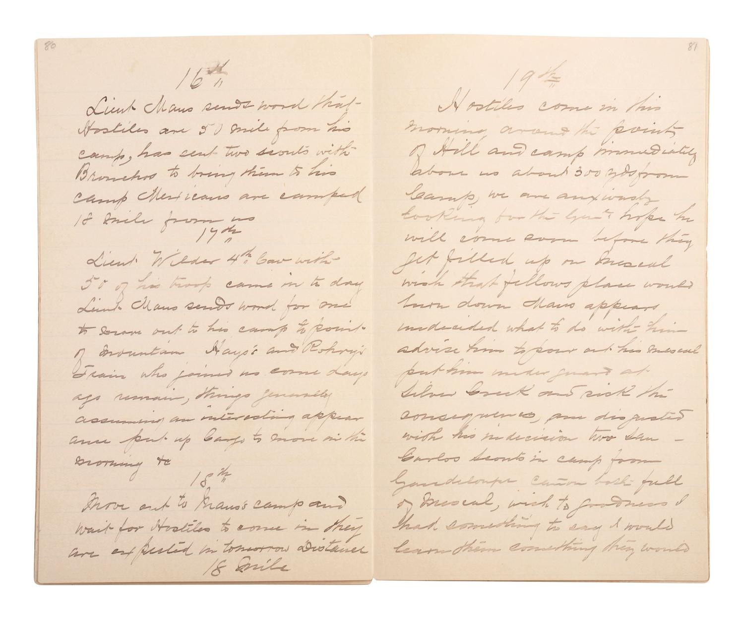 [GERONIMO] - [LATE INDIAN WARS]. DALY, Henry W. (1850-1931). Diary of Campaign against Hostile Apaches in 1885-6 with Capt. Emmet Crawford, by Henry W. Daly Pack Master. [Cheyenne, WY], 29 May 1885 to 28 March 1886.