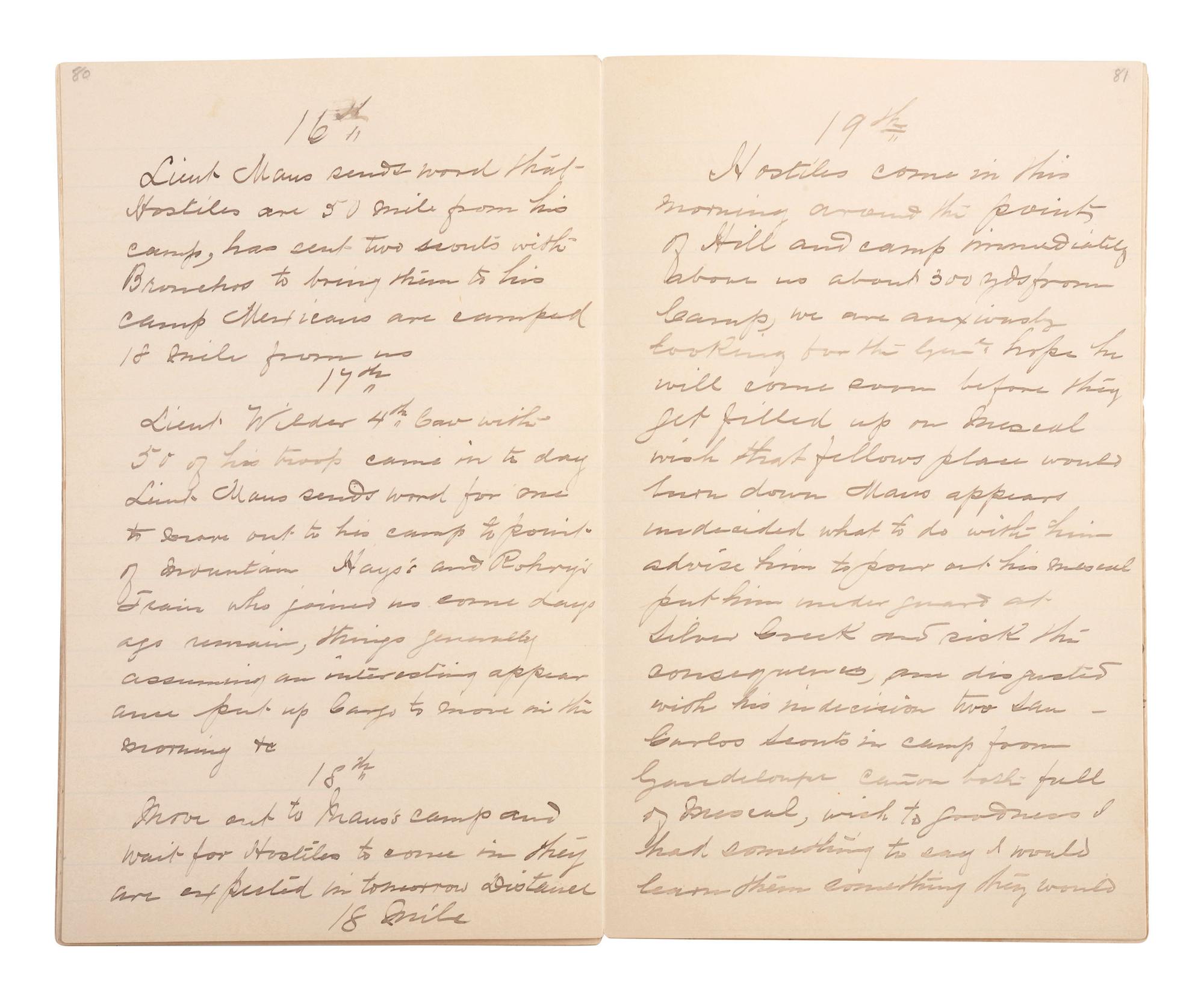 [GERONIMO] - [LATE INDIAN WARS]. DALY, Henry W. (1850-1931). Diary of Campaign against Hostile Apaches in 1885-6 with Capt. Emmet Crawford, by Henry W. Daly Pack Master. [Cheyenne, WY], 29 May 1885 to 28 March 1886.