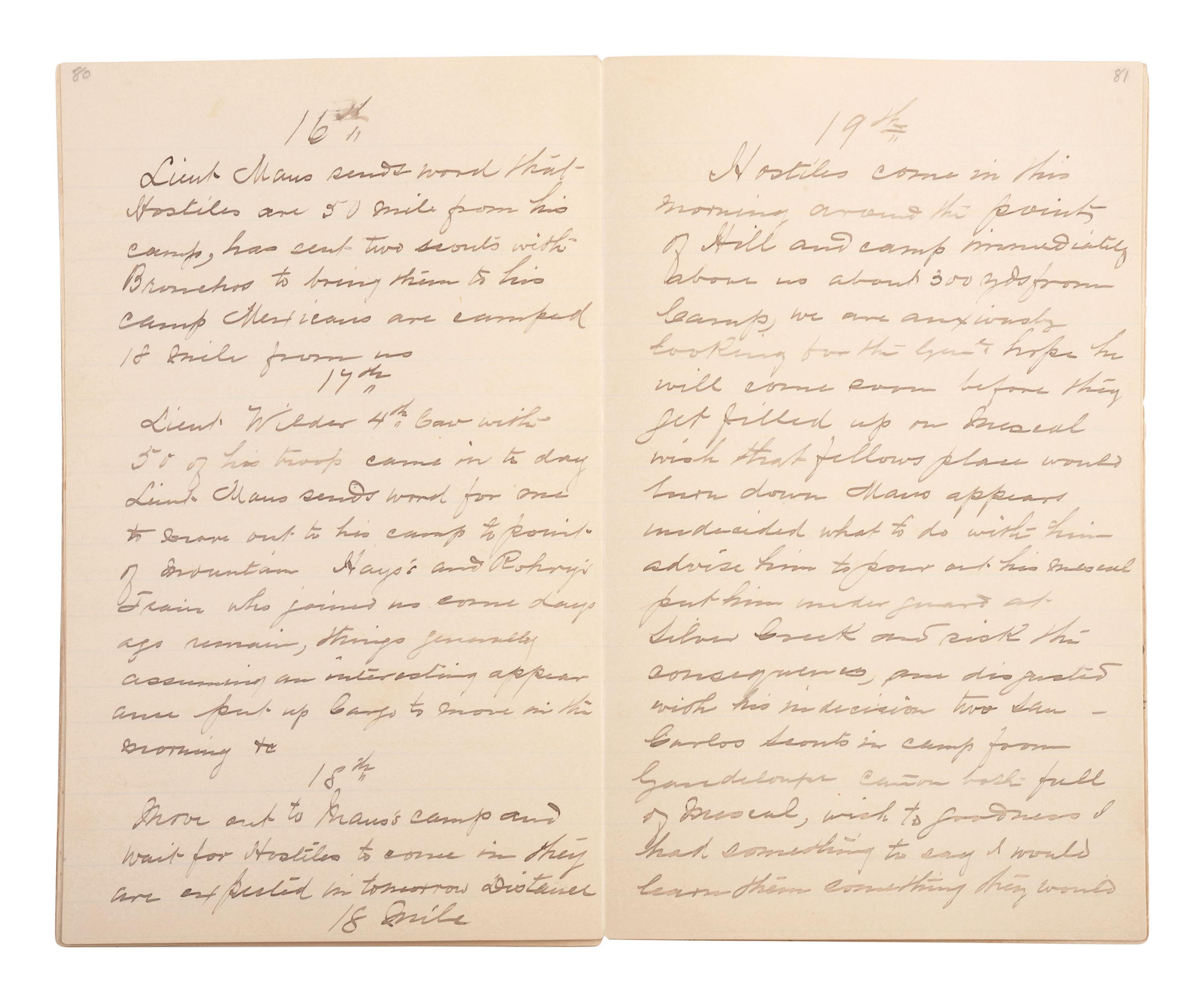 [GERONIMO] - [LATE INDIAN WARS]. DALY, Henry W. (1850-1931). Diary of Campaign against Hostile Apaches in 1885-6 with Capt. Emmet Crawford, by Henry W. Daly Pack Master. [Cheyenne, WY], 29 May 1885 to 28 March 1886.