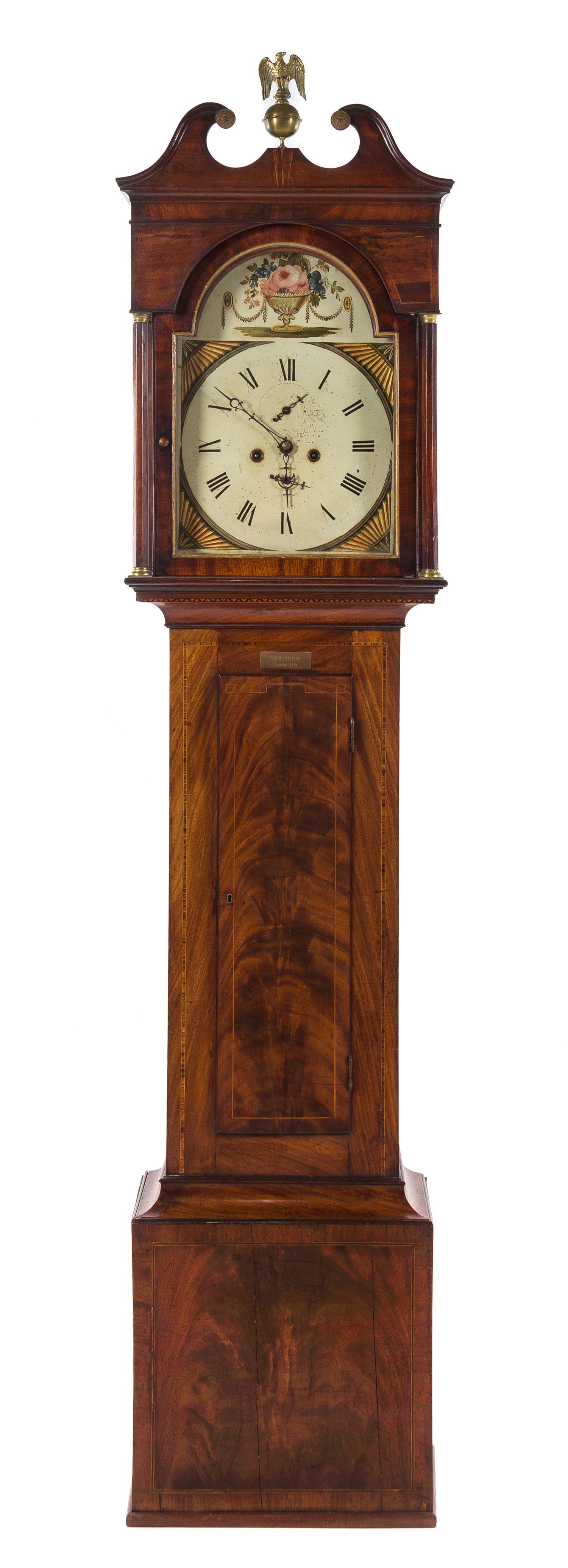 An English Mahogany Tall Case Clock Height 86 inches. — ATTRIBUTED TO JOSH STIRLING, 18TH/19TH CENTURY