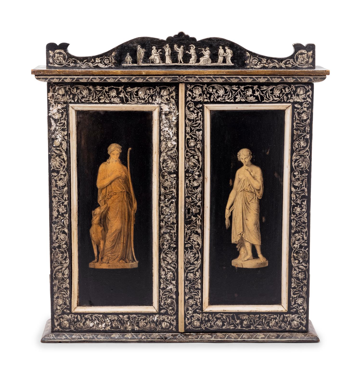A Continental Painted Hanging Cupboard Decorated with Classical Figures