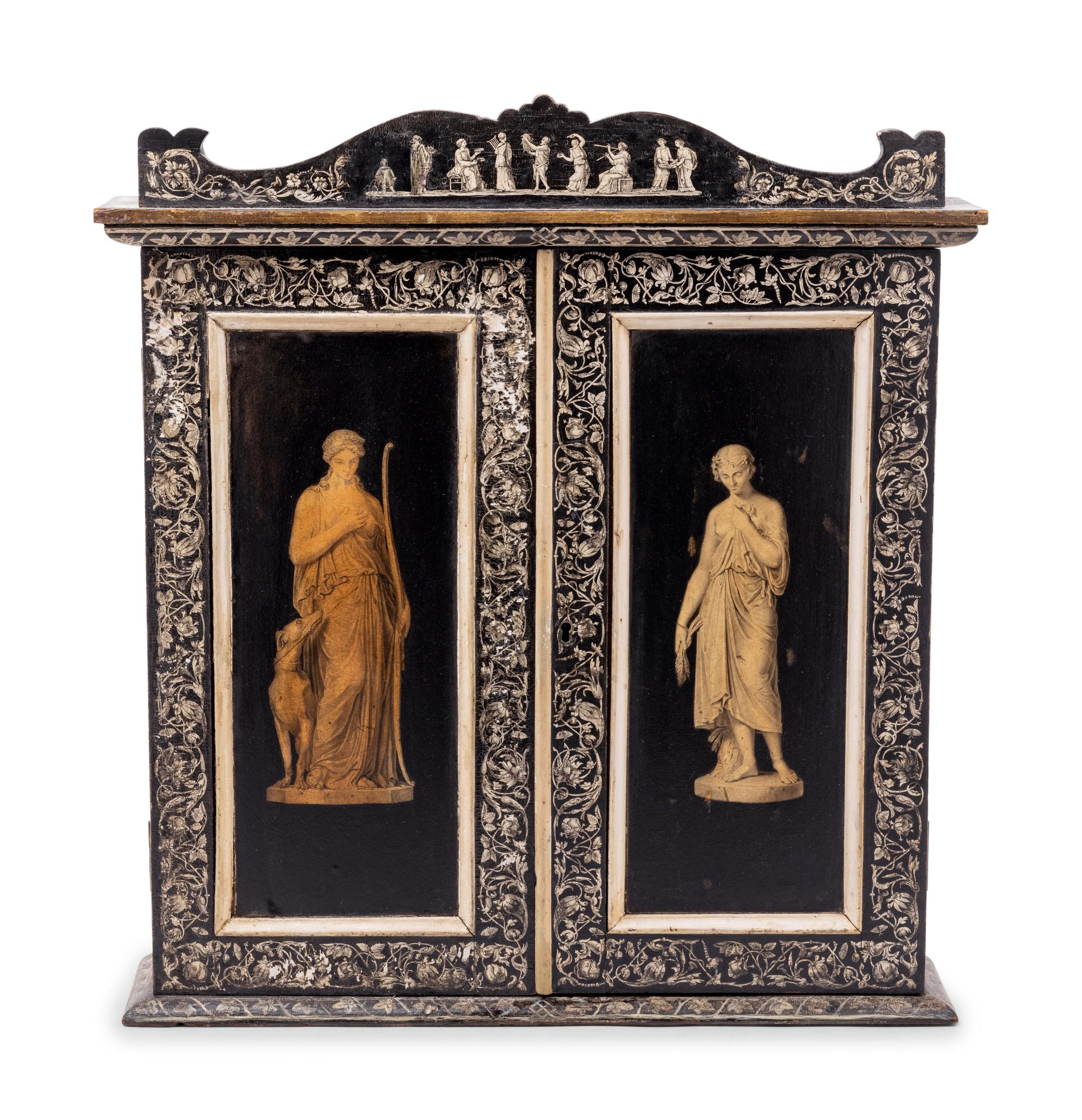 A Continental Painted Hanging Cupboard Decorated with Classical Figures