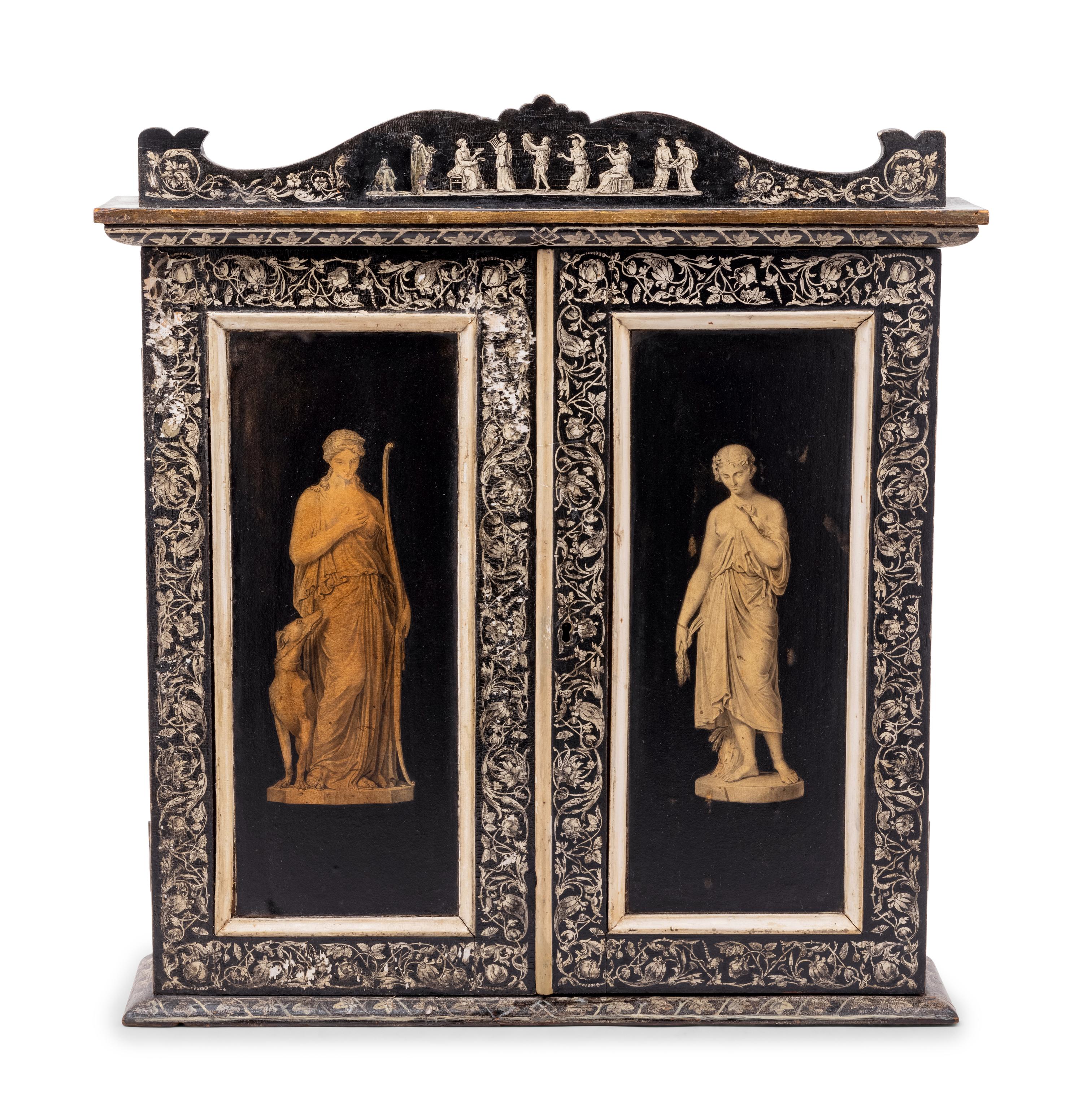 A Continental Painted Hanging Cupboard Decorated with Classical Figures