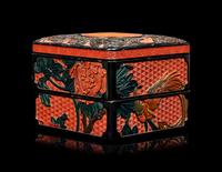 A Chinese Carved Lacquer Square Box and Cover