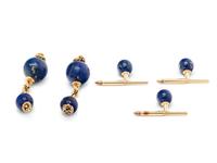 TIFFANY & CO., YELLOW GOLD AND LAPIS LAZULI CUFFLINKS