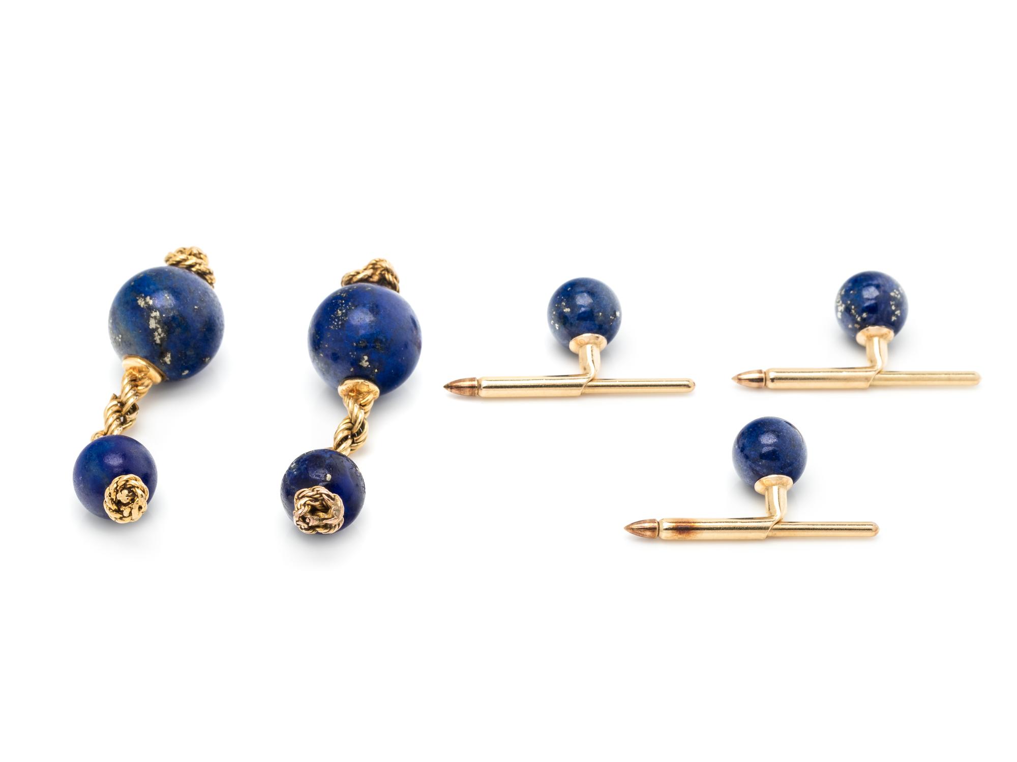 TIFFANY & CO., YELLOW GOLD AND LAPIS LAZULI CUFFLINKS