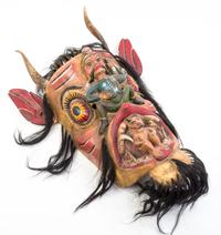 Two Mexican Painted Masks Height of taller 32 inches.