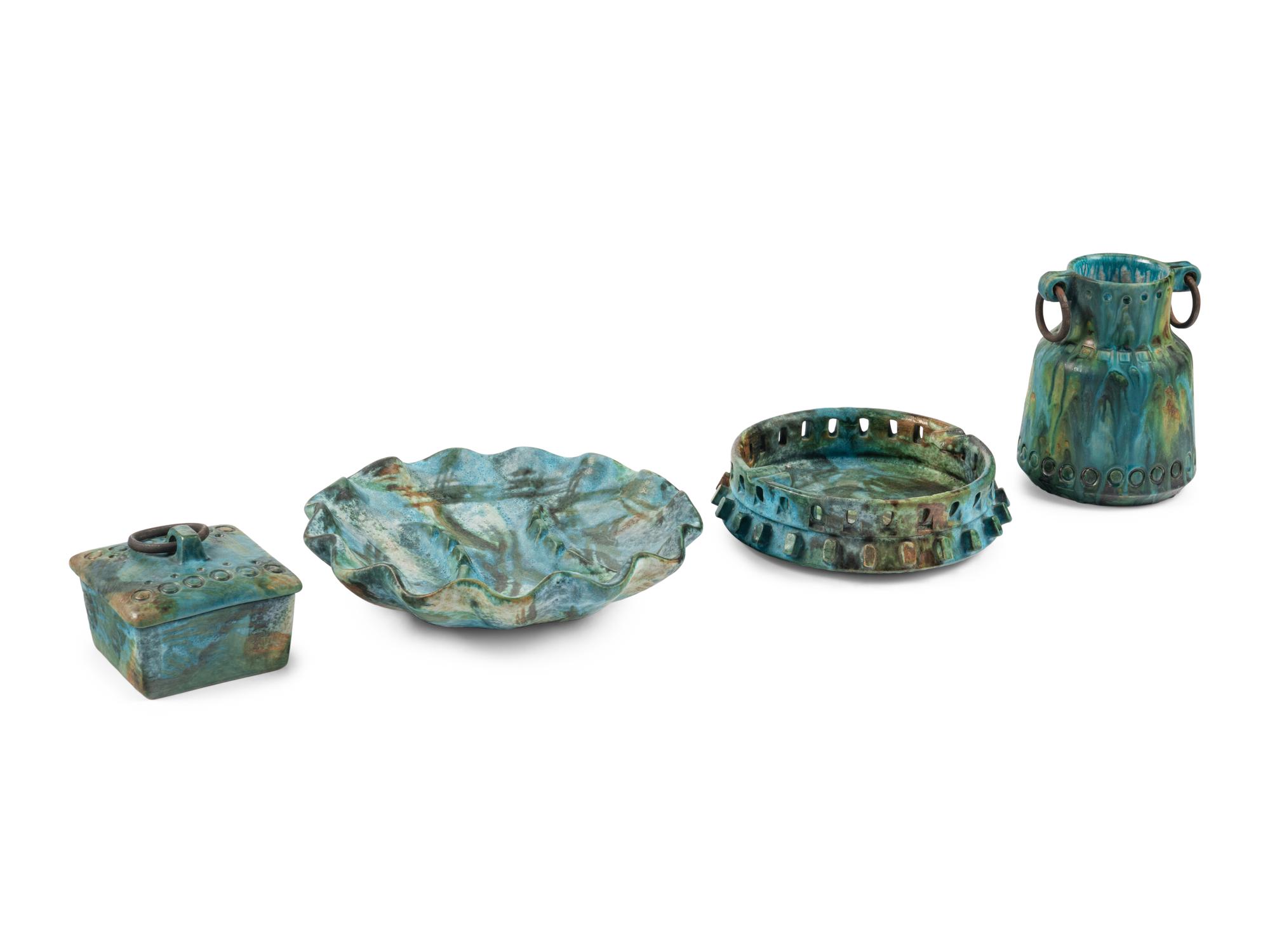 Group of Four Articles, c. 1960 vase, lidded box, large ashtray, and bowl Raymor, Italy