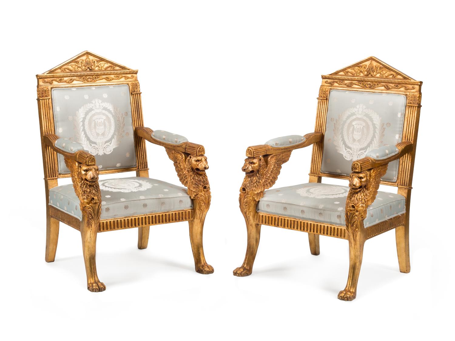 A Pair of Empire Style Giltwood Armchairs
