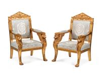 A Pair of Empire Style Giltwood Armchairs
