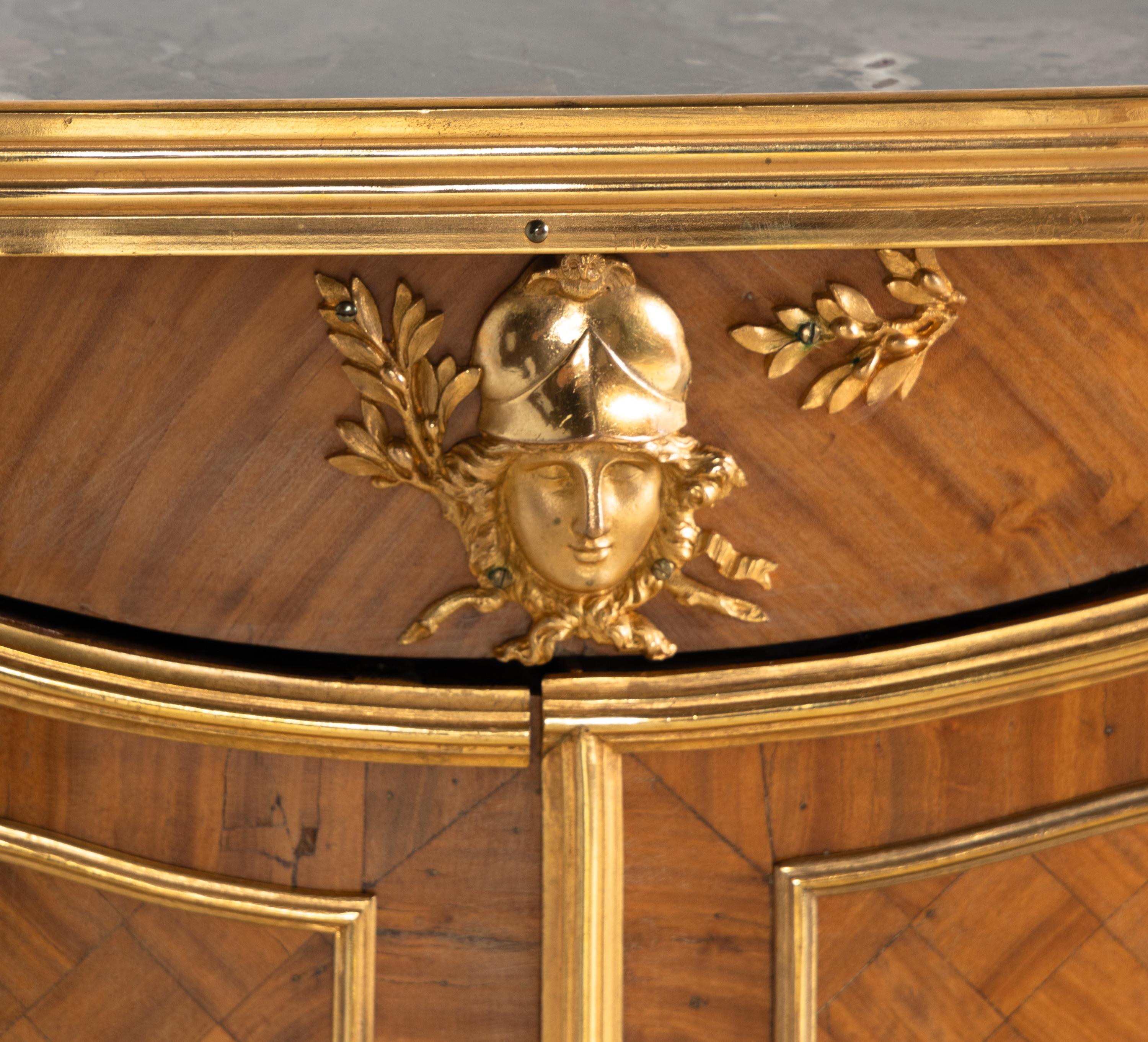 A Pair of Louis XV/XVI Transitional Style Gilt Bronze Mounted Parquetry Cabinets