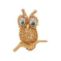 EMERALD AND DIAMOND OWL BROOCH