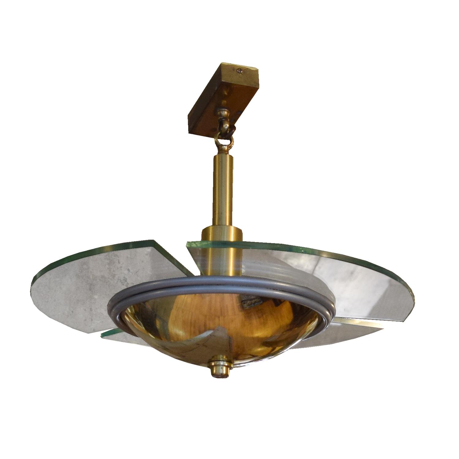 A Set of Eight Brass and Glass Light Fixtures 16" W x 18" D x 16" H — France, Mid-20th Century