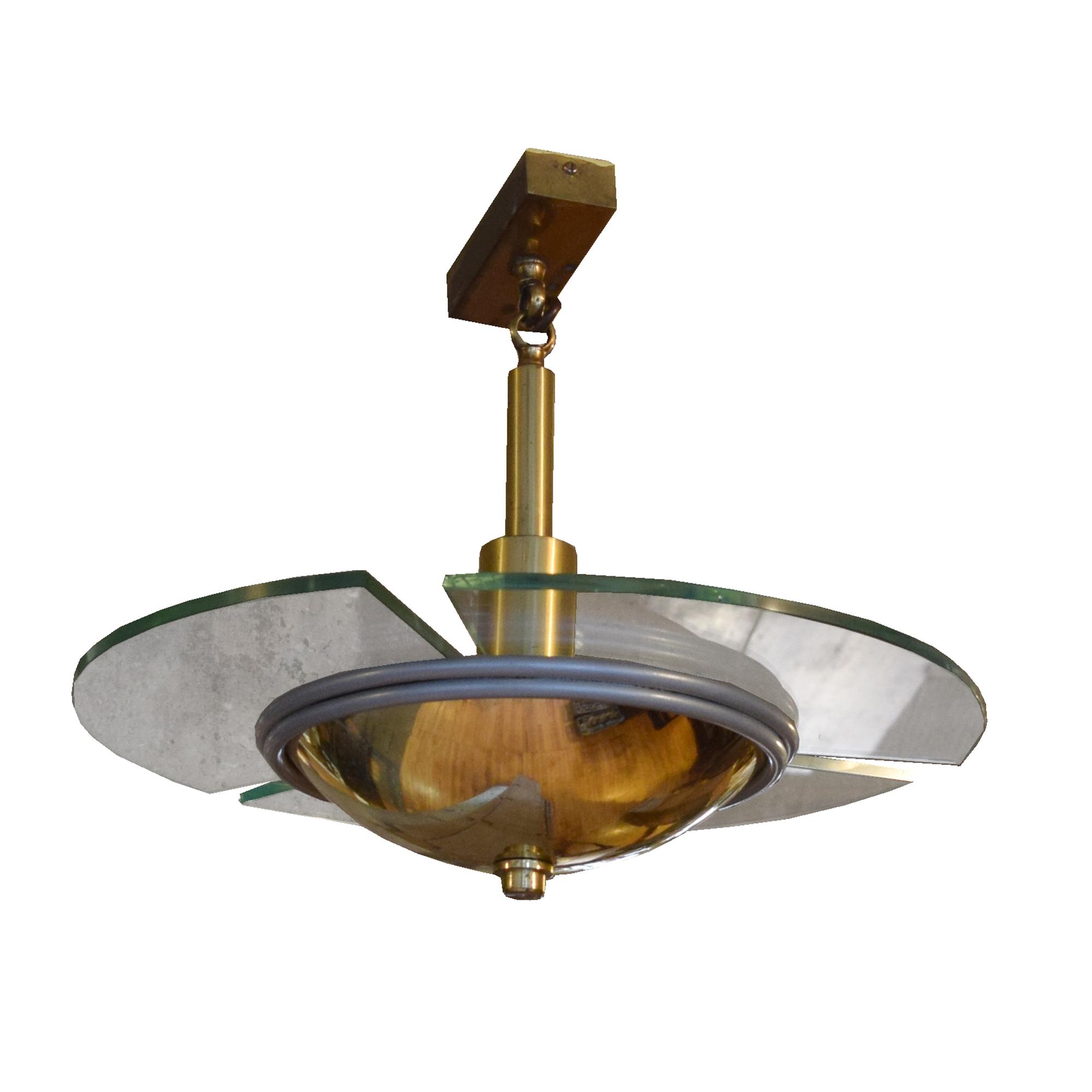 A Set of Eight Brass and Glass Light Fixtures 16" W x 18" D x 16" H — France, Mid-20th Century