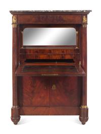 An Empire Style Gilt Metal Mounted Mahogany Marble-Top Secrétaire à Abattant