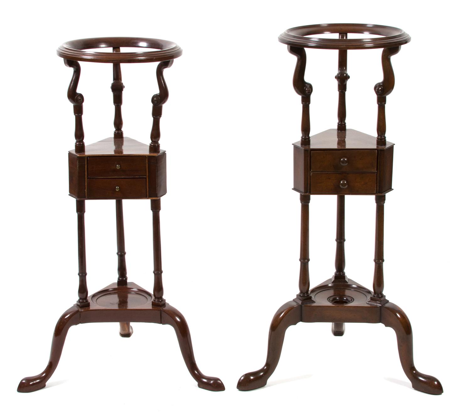 Two English Mahogany Wash Stands Height 31 1/2 x diameter 17 inches. — 20TH CENTURY