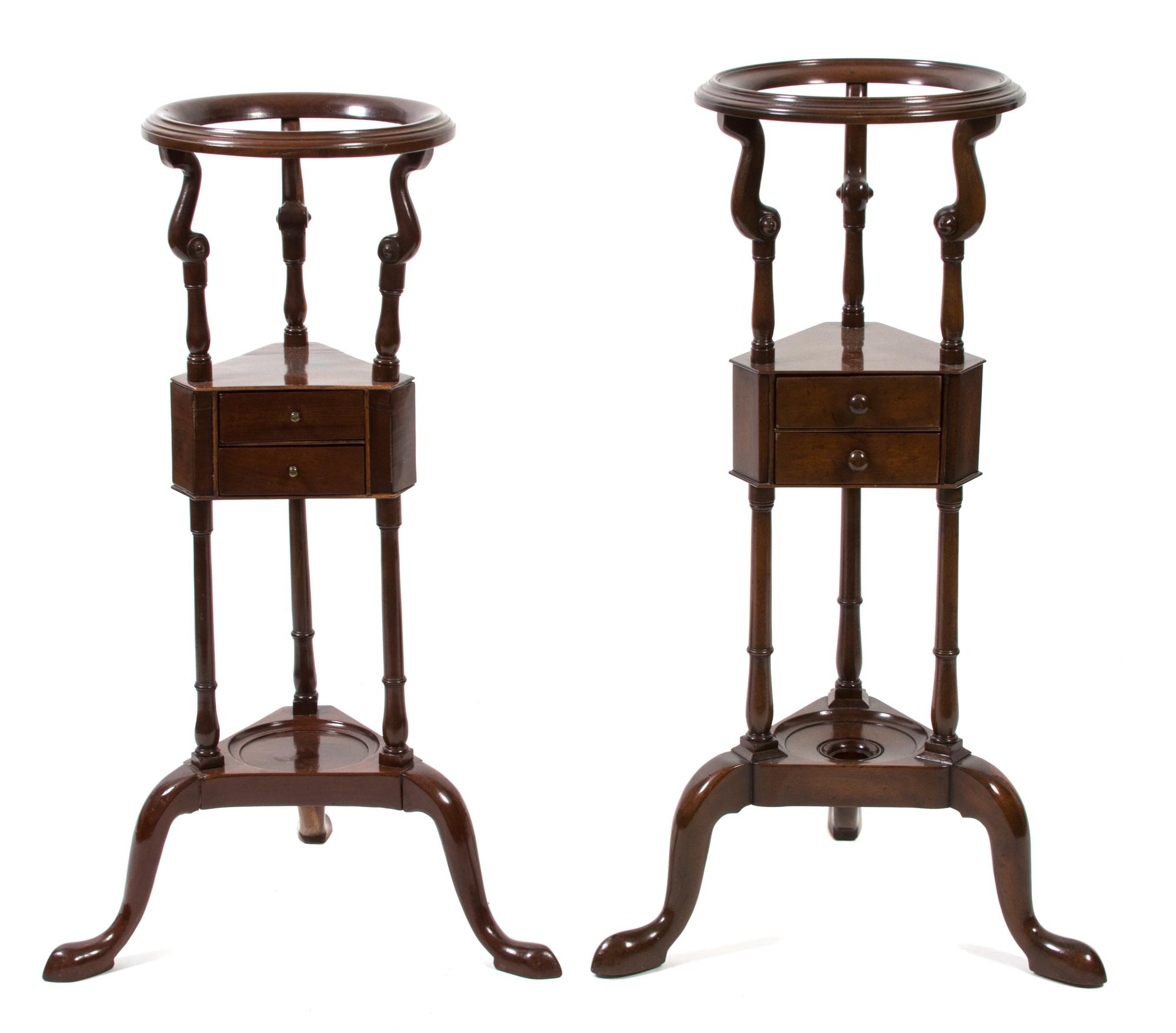 Two English Mahogany Wash Stands Height 31 1/2 x diameter 17 inches. — 20TH CENTURY