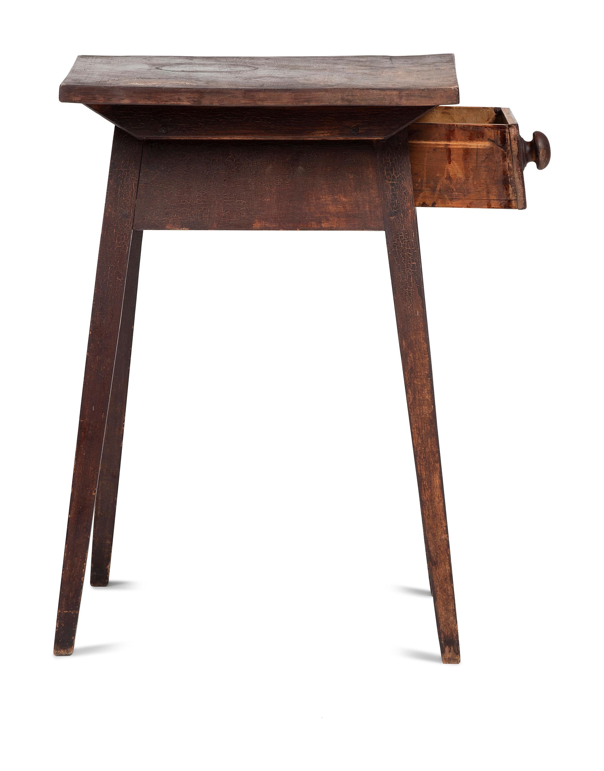 A Country Federal Brown Painted Maple One-Drawer Splayed Leg Work Table