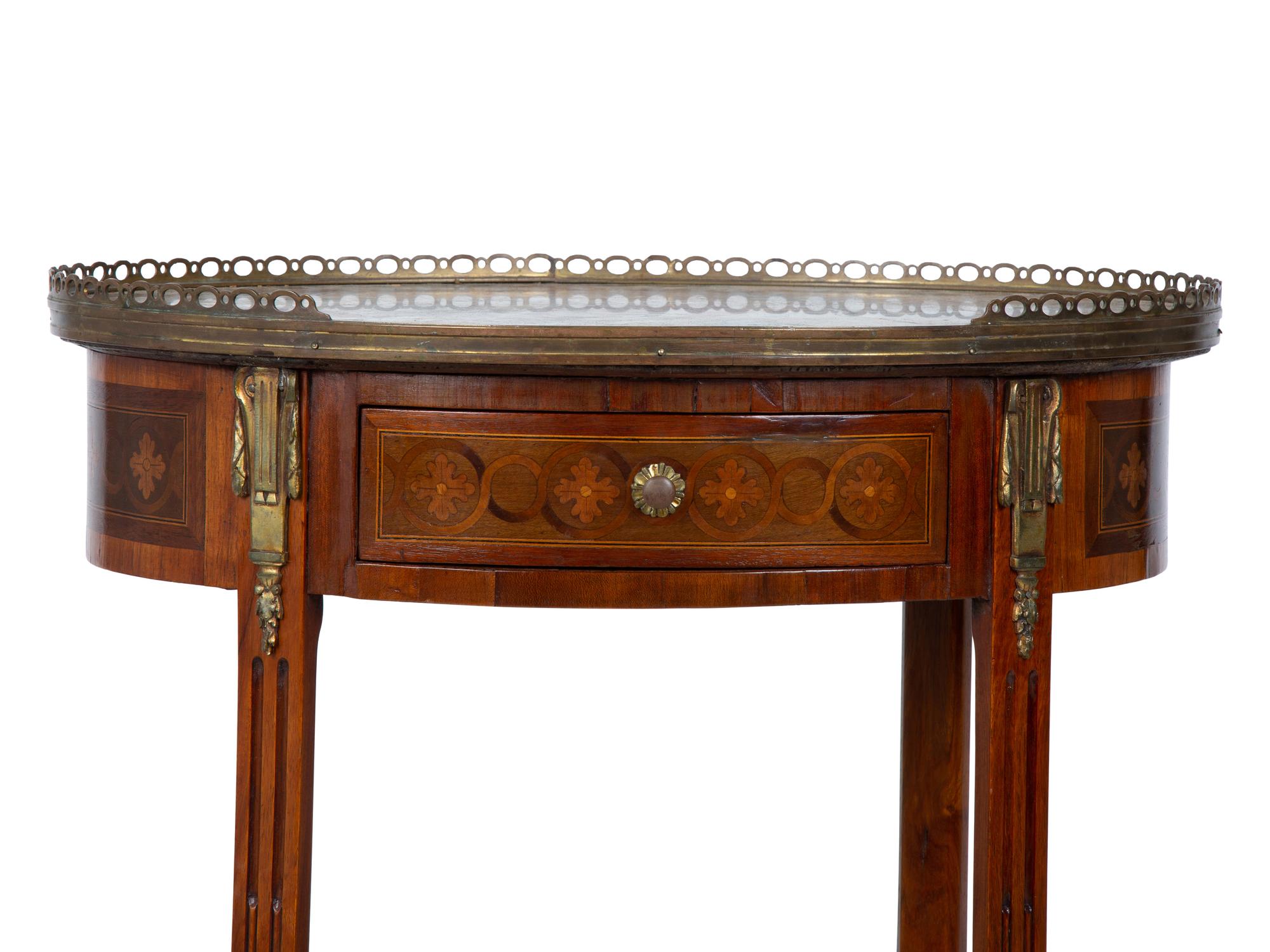 A Louis XV Style Marquetry Marble-Top Table en Chiffonier
