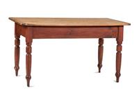 A Country Late Federal Red-Stained Pine Scrubbed Top One-Drawer Work Table