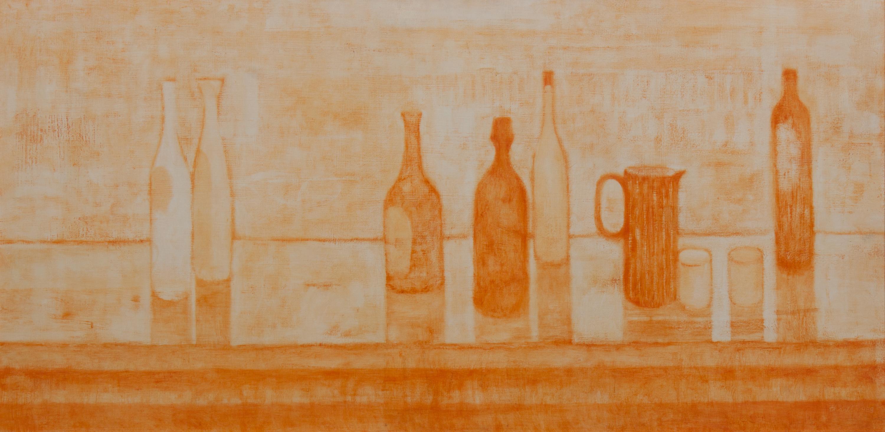Arthur Thrall , (American, b. 1926), Bottles, Glasses and Pitcher, 1953