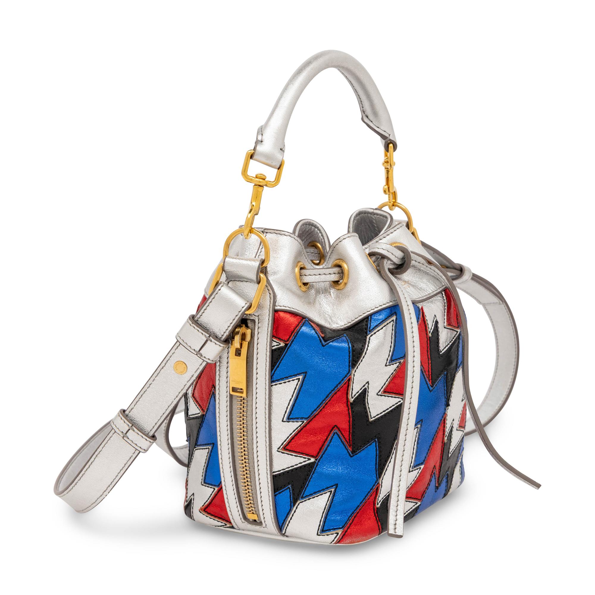 Saint Laurent, Metallic Patchwork Leather Bucket Bag