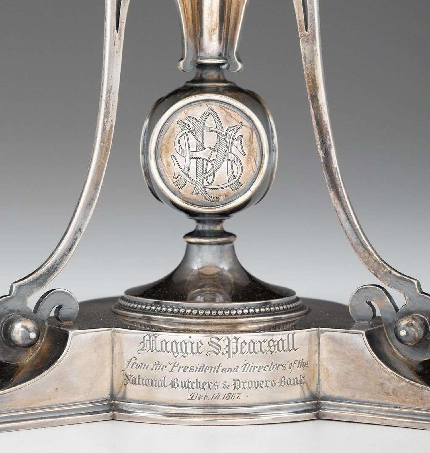 Sterling silver presentation tazza starr & marcus, new york, ny, dated, "1867"