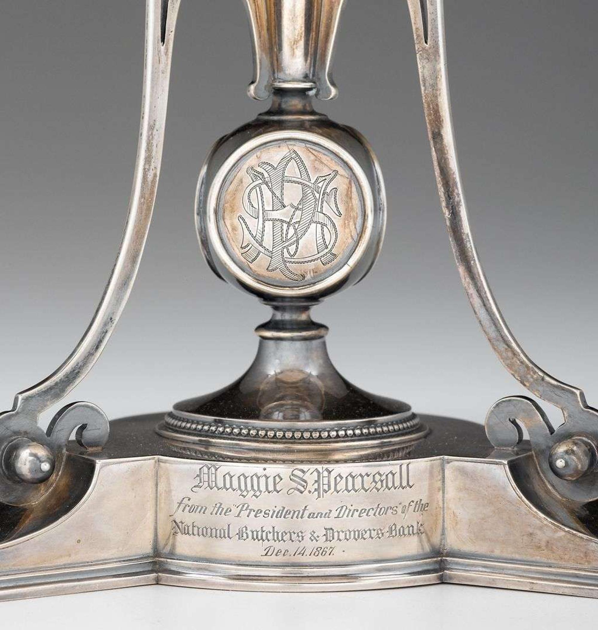 Sterling silver presentation tazza starr & marcus, new york, ny, dated, "1867"
