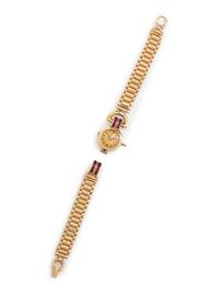 NICOLET, 14K YELLOW GOLD AND RUBY WRISTWATCH