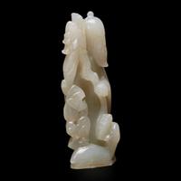 A Chinese small carved white jade figure of Shoulao, Deer, Bat, and Dragon 白玉壽老小雕件