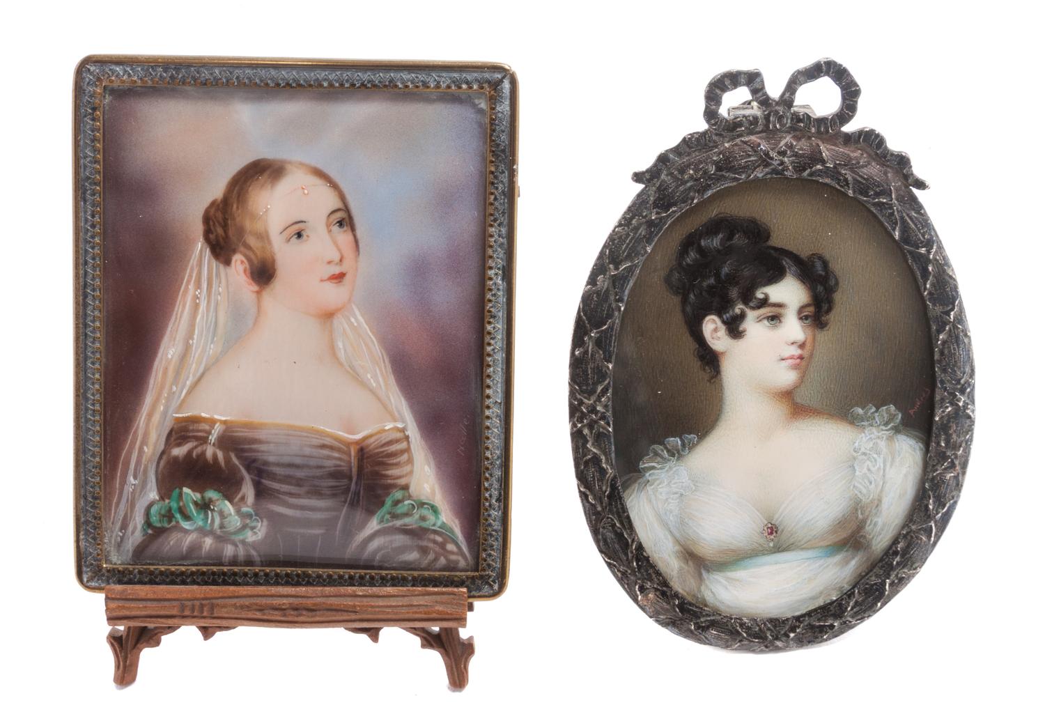 Two Portrait Miniatures Height of tallest overall 4 1/4 inches.