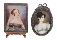 Two Portrait Miniatures Height of tallest overall 4 1/4 inches.