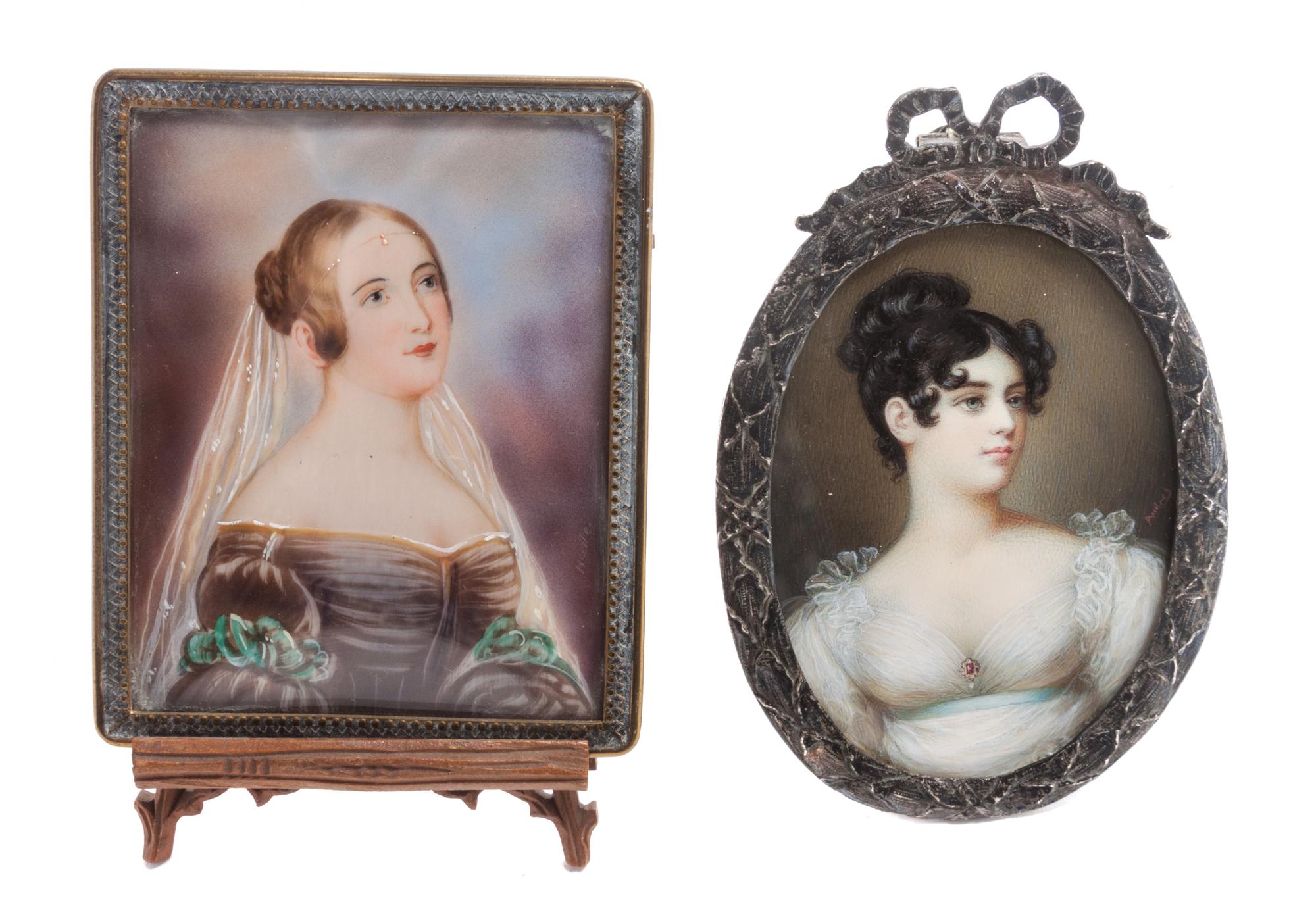 Two Portrait Miniatures Height of tallest overall 4 1/4 inches.