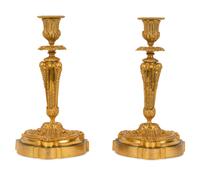 A Pair of Continental Gilt Bronze Candlesticks