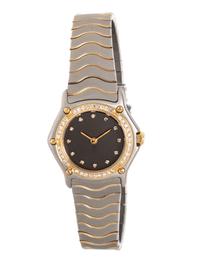 EBEL, STAINLESS STEEL, YELLOW GOLD AND DIAMOND 'WAVE' WATCH