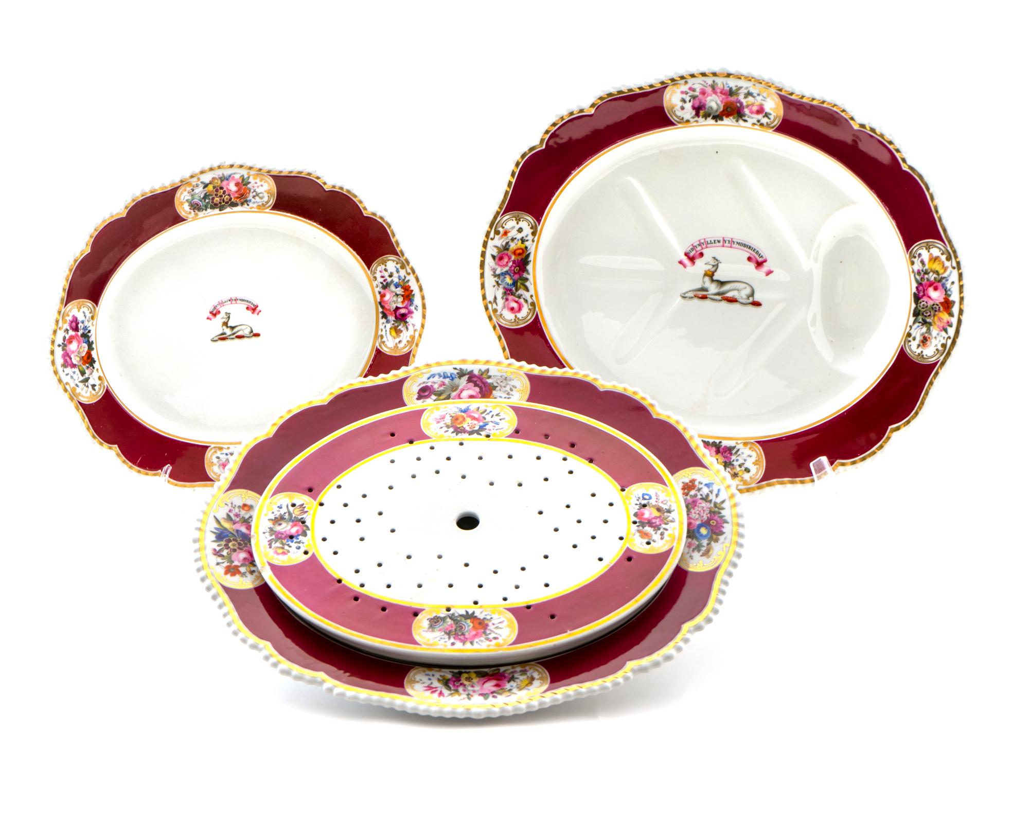 A Group of Five Large Chamberlain Worcester Platters — C. 1820