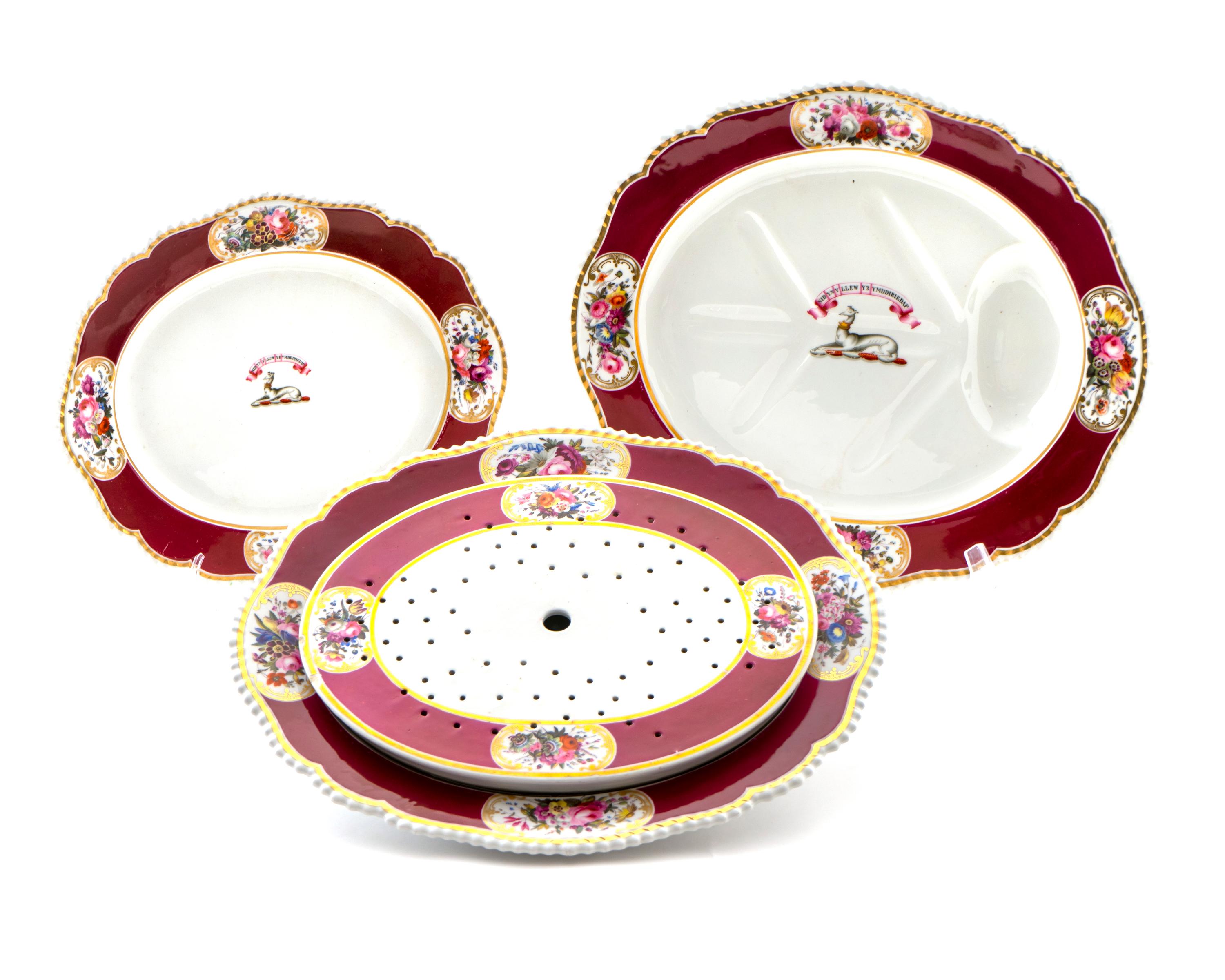 A Group of Five Large Chamberlain Worcester Platters — C. 1820