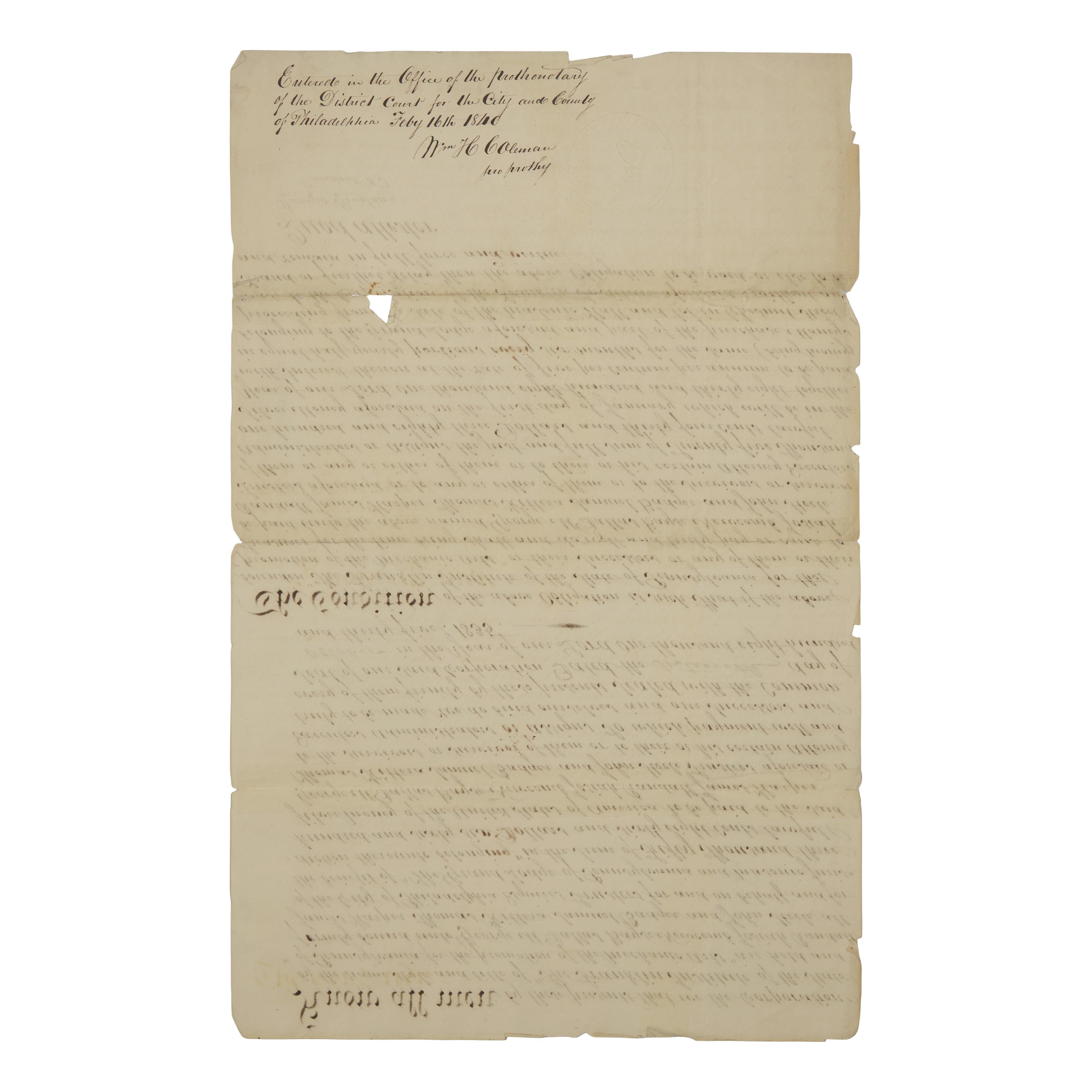 [Philadelphia] [The Franklin Institute] Manuscript document