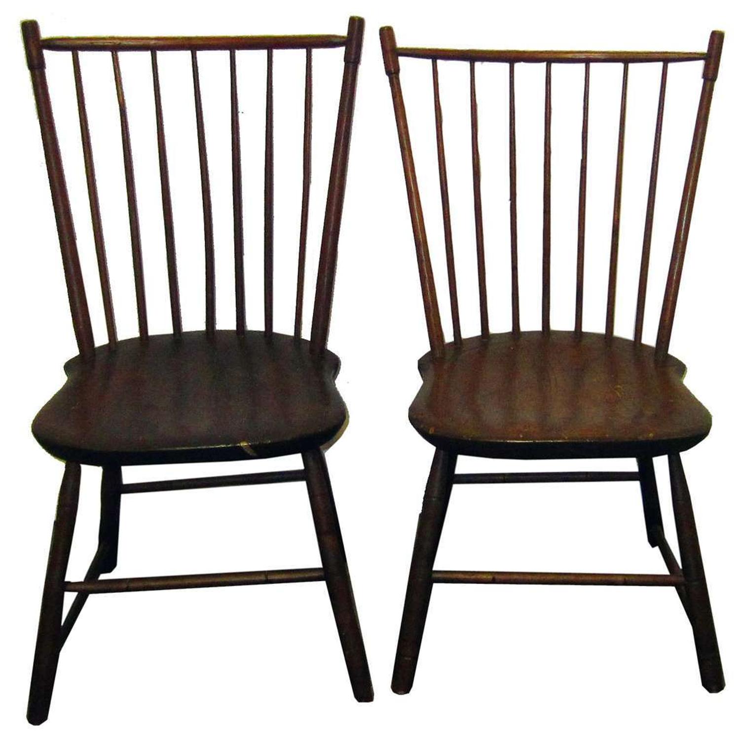 Two rod-back Windsor side chairs branded, "spooner & fitts athol," ma, active 1808-1813
