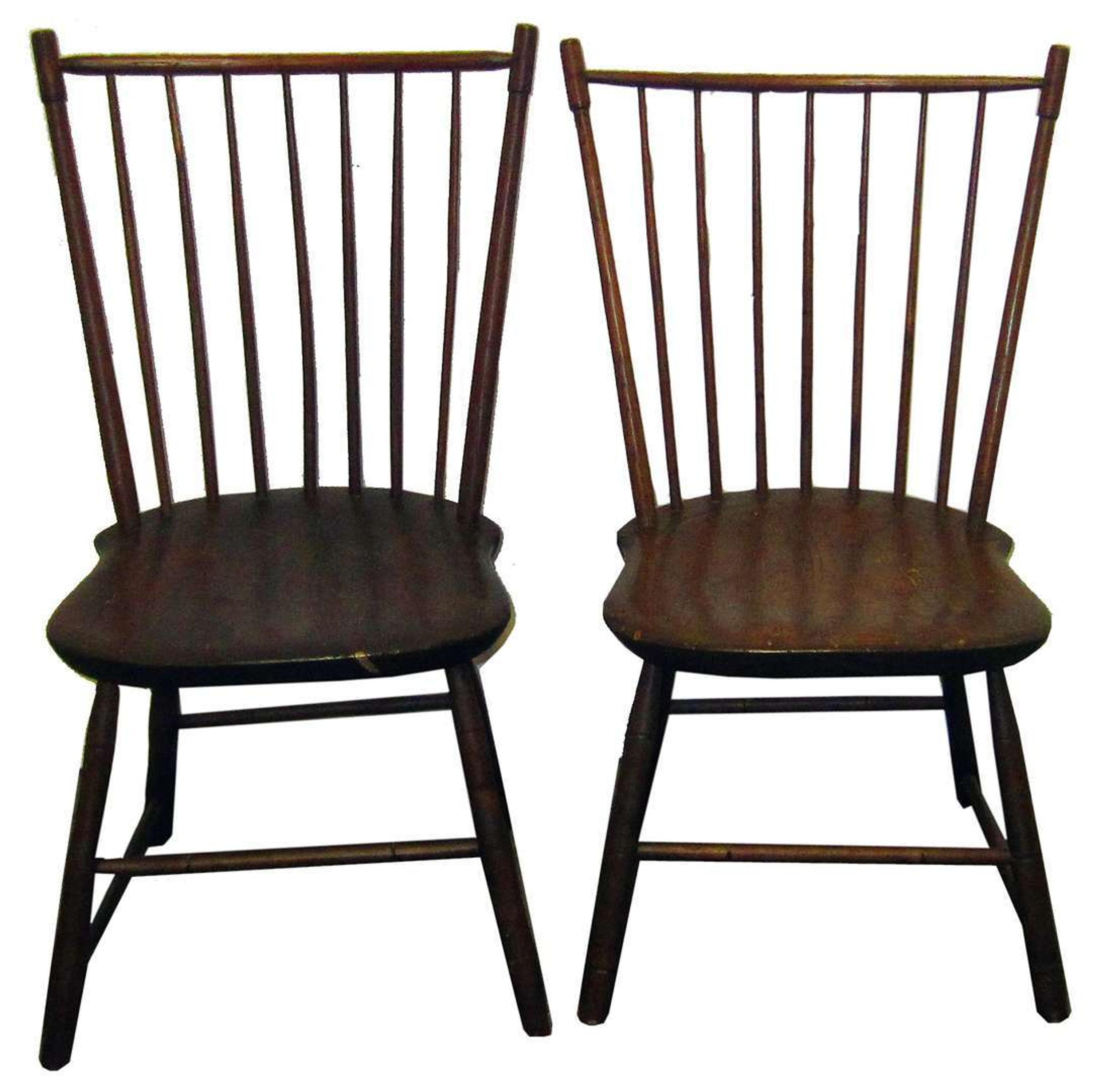 Two rod-back Windsor side chairs branded, "spooner & fitts athol," ma, active 1808-1813