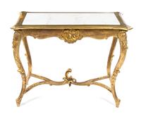 A Louis XV Style Giltwood Console Table Height 30 x width 39 3/4 x depth 21 3/4 inches. — LATE 19TH CENTURY
